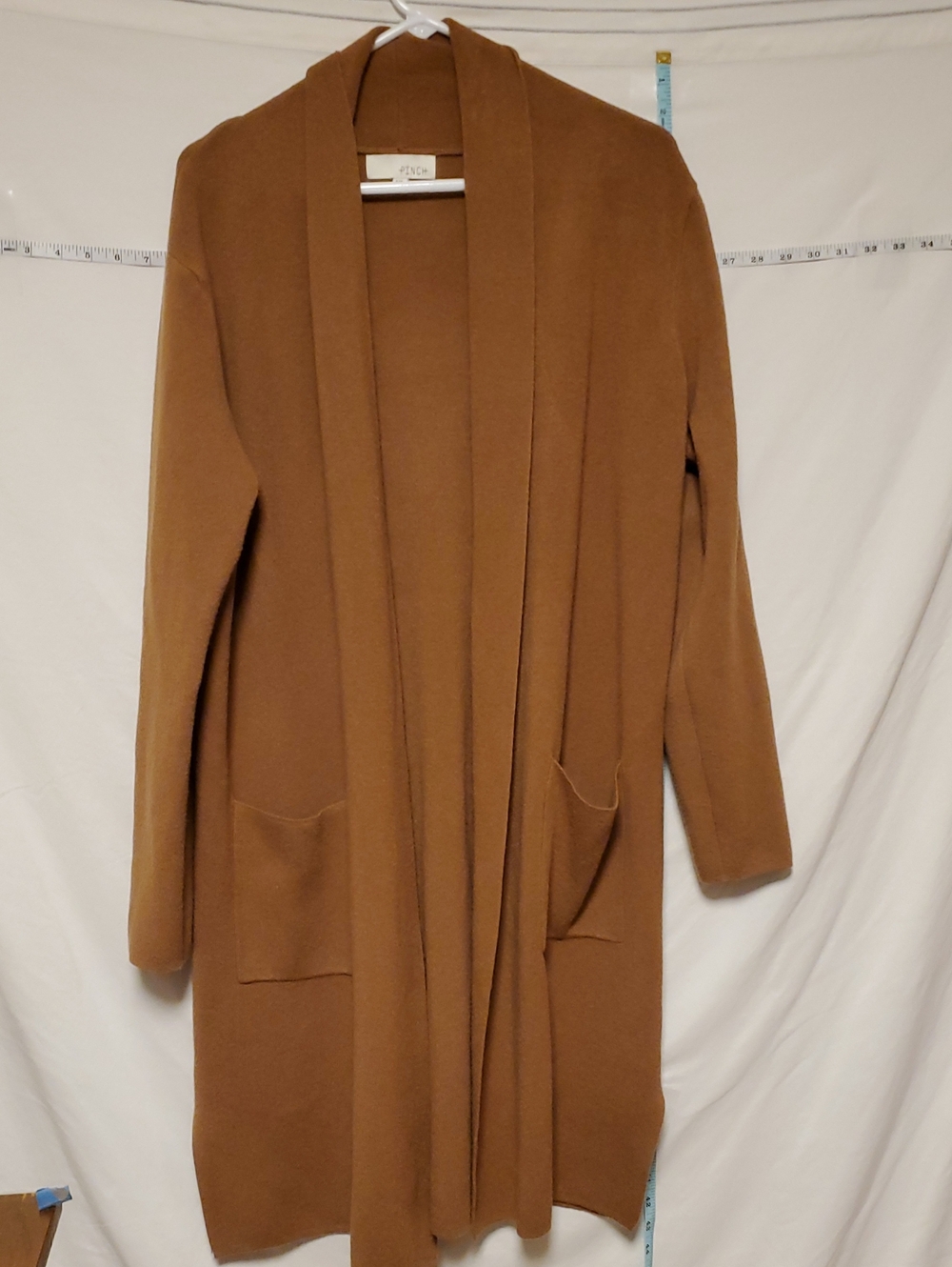 Pinch Open Midi Caramel Brown Long Cardigan M/L Quiet Luxory Soft Office Casual